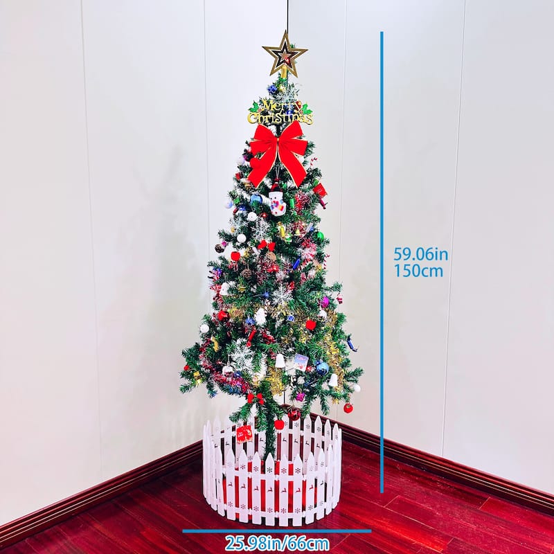 5ft artificial Christmas tree with LED energy-saving lights, including 109 pendant tree skirts and guardrails - Green