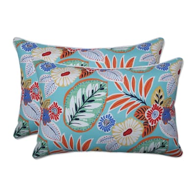 Pillow Perfect Outdoor Marlow Aqua Over-sized Rectangular Throw Pillow (Set of 2) - 16.5 X 24.5 X 5 - 16.5 X 24.5 X 5