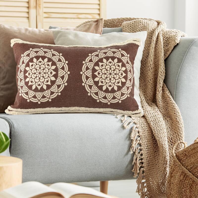 Sevita Floral Medallion Lumbar Throw Pillow with Stripe Border