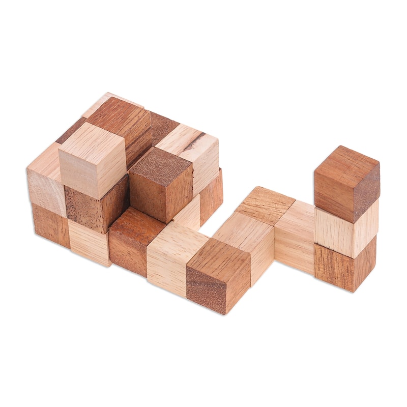 Novica Handmade Logic Squares Wood Snake Cube