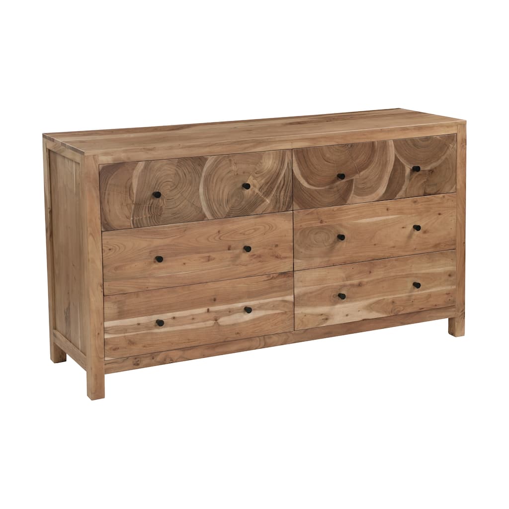 Cedric Acacia Wood 6-Drawer Dresser with Live Edge Accents