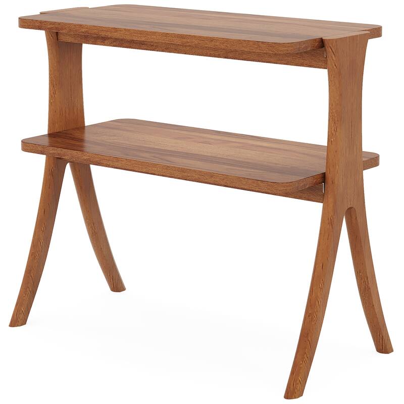 25.2"Narrow Side Table -2-Tier Small Farmhouse End Table with Solid Wood Legs, Space-Saving Furniture with Storage Shelf