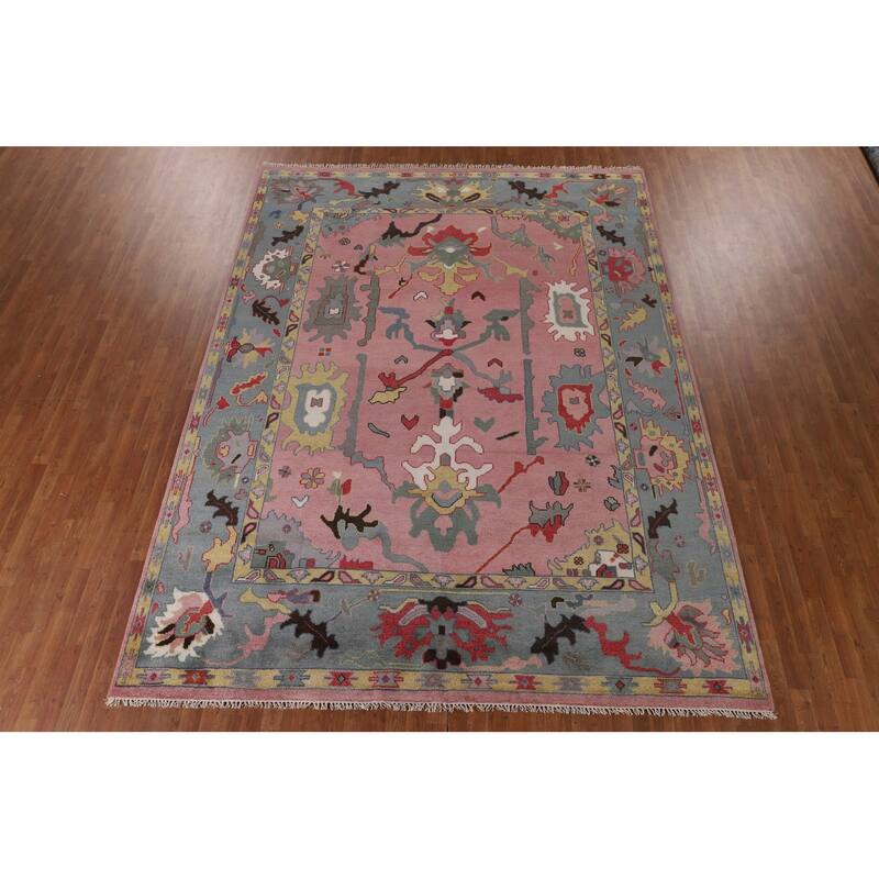Pink Oushak Indian Area Rug Handmade Wool Carpet - 9'0"x 11'10"