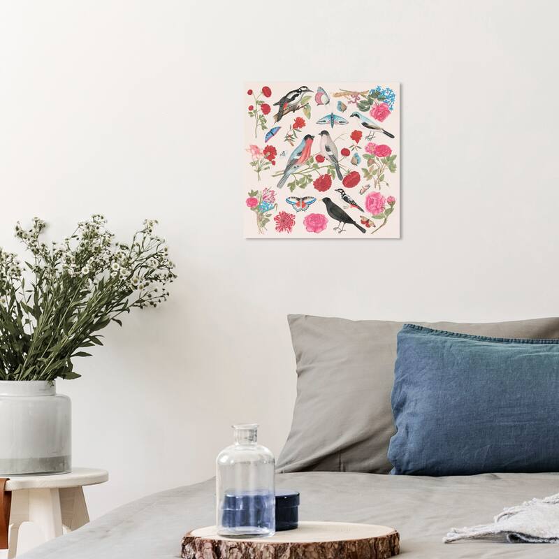 Wynwood Studio Canvas Animals Bird Sighting II Pink and Traditional Wall Art Canvas Print - Pink, Blue - 12 x 12