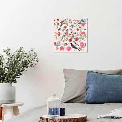 Wynwood Studio Canvas Animals Bird Sighting II Pink and Traditional Wall Art Canvas Print - Pink, Blue