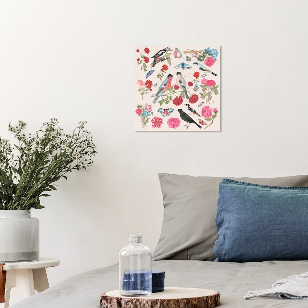 Wynwood Studio Canvas Animals Bird Sighting II Pink and Traditional Wall Art Canvas Print - Pink, Blue