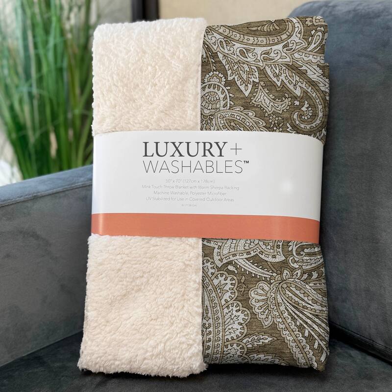 Premium Machine Washable Paisley Sherpa Throw Blanket