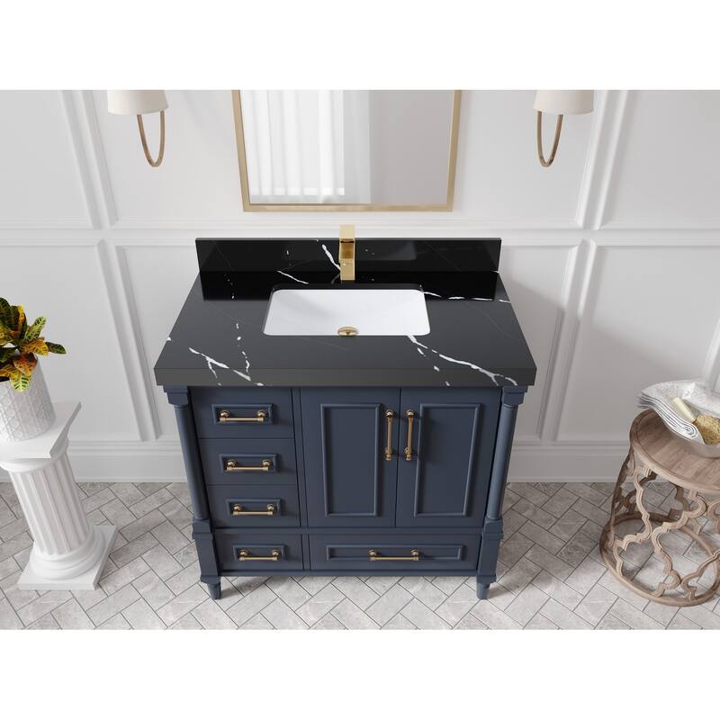 Willow Collections 36 in. W x 22 in. D Reeded Aberdeen Center Right Offset Sink Bathroom Vanity with Countertop