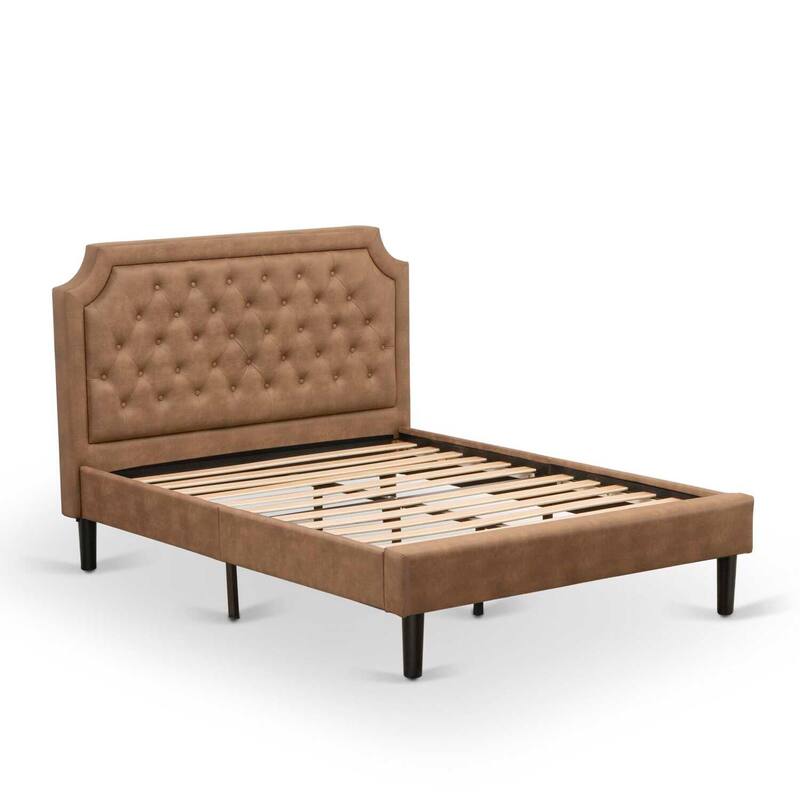 Full Size Bed Frame - Upholstered Headboard, Wood Rails & Slats - Modern Bedroom Furniture