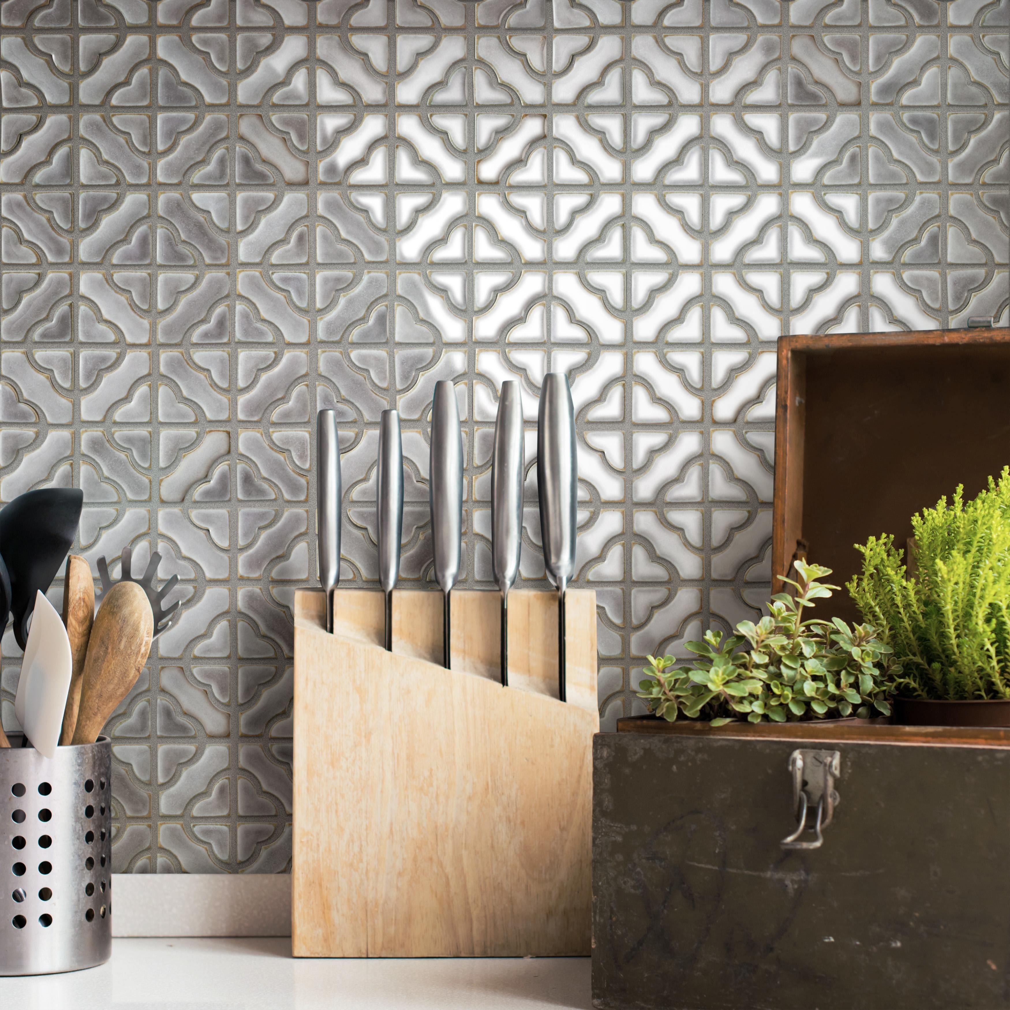 Merola Tile Hudson Tower Grey Eye 12" x 12" Porcelain Mosaic Floor and Wall Tile