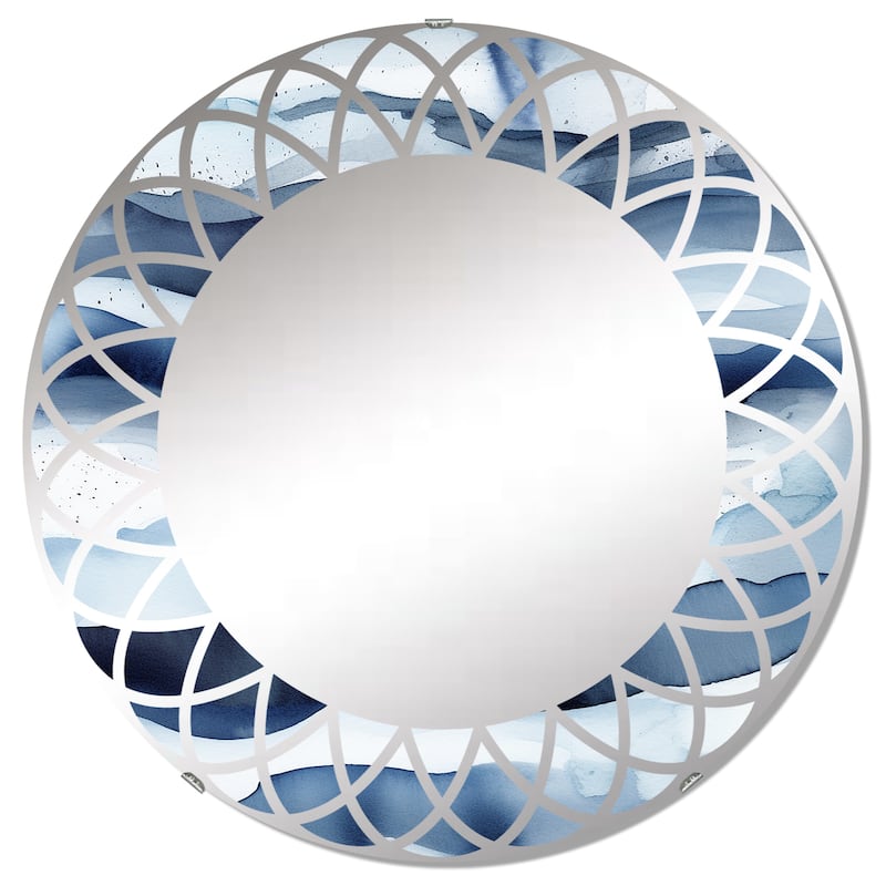 Designart "Abstract Classic Blue Waves II" Fractals Modern Wall Mirror