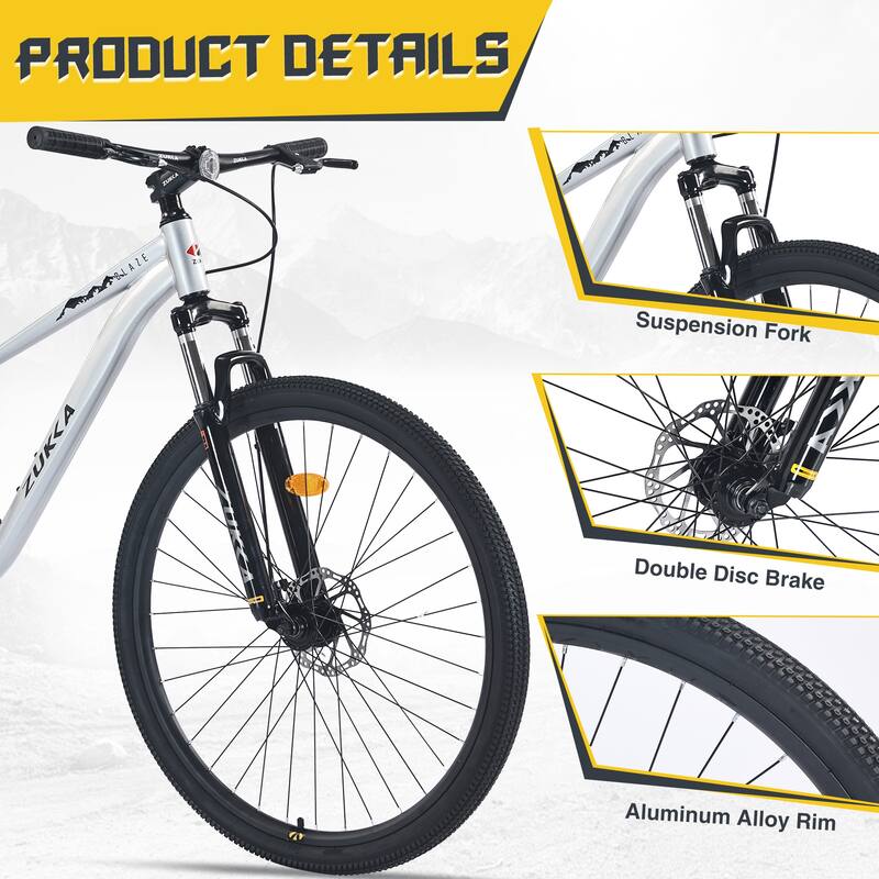 29 Inch Single Speed Mountain Bike with Front Suspension, Double Disc Brakes, Steel Frame for Adults, Boys & Girls