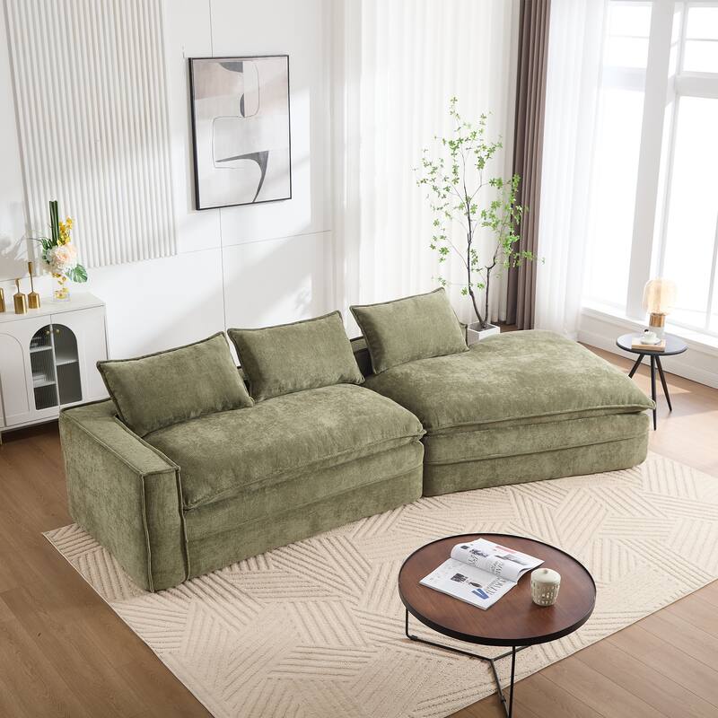 133 Inch Modular Sectional Sofa Polyester Fabric Right Facing Chaise for Living Room - Green