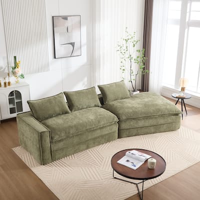 Modern Minimalist Modular Sectional Sofa, Upholstered Cloud Couch with Deep Seats, Right Facing Chaise - Green