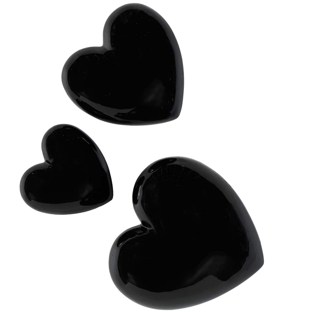 Ceramic Heart Slanted Home Wall Decor with Varying Sizes - Set of 3 Black, Gold, Silver, White - Roche River Decor