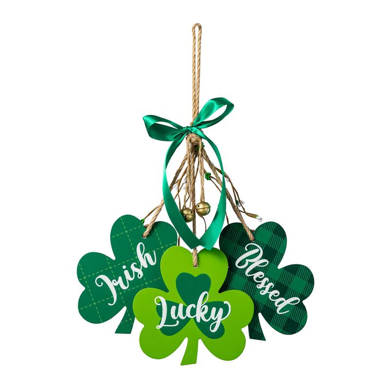 Glitzhome St. Patrick's Wooden Shamrock Doorknob Hanging Decor