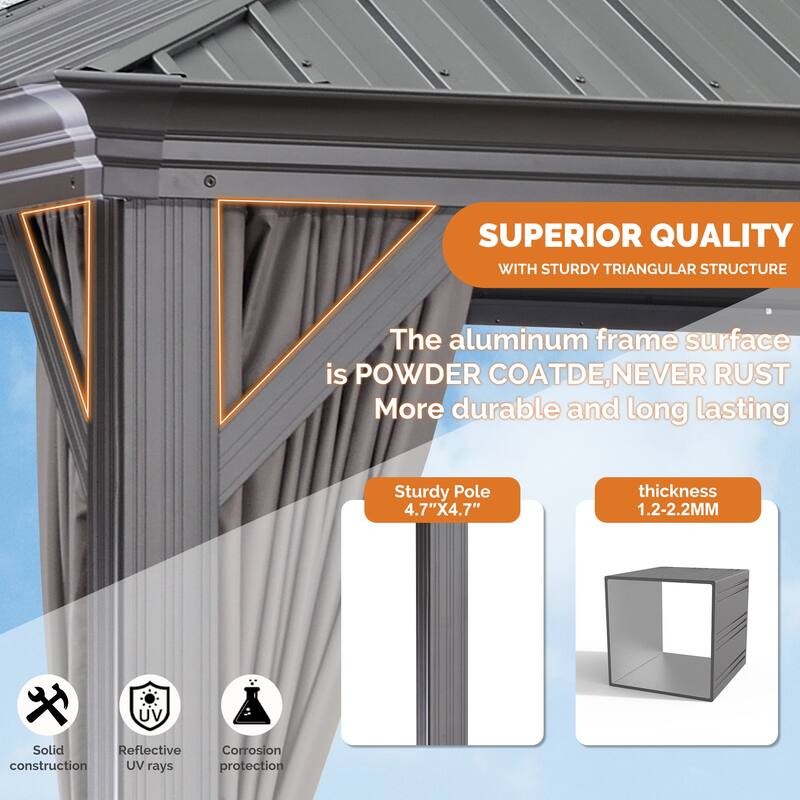 PURPLE LEAF Hardtop Patio Gazebo 12 x 18FT Galvanized Steel Roof Awning w Chaise Lounge