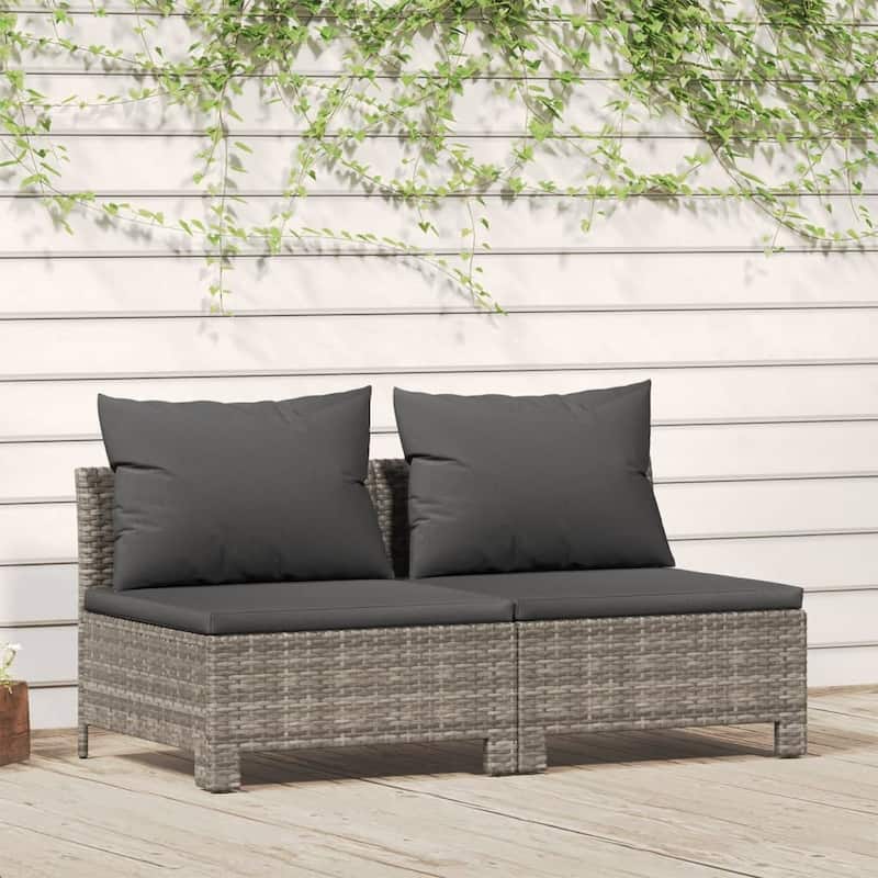 vidaXL 2-Seater Patio Sofa with Cushions Gray Poly Rattan - 49.6" x 24.8" x 21.9"
