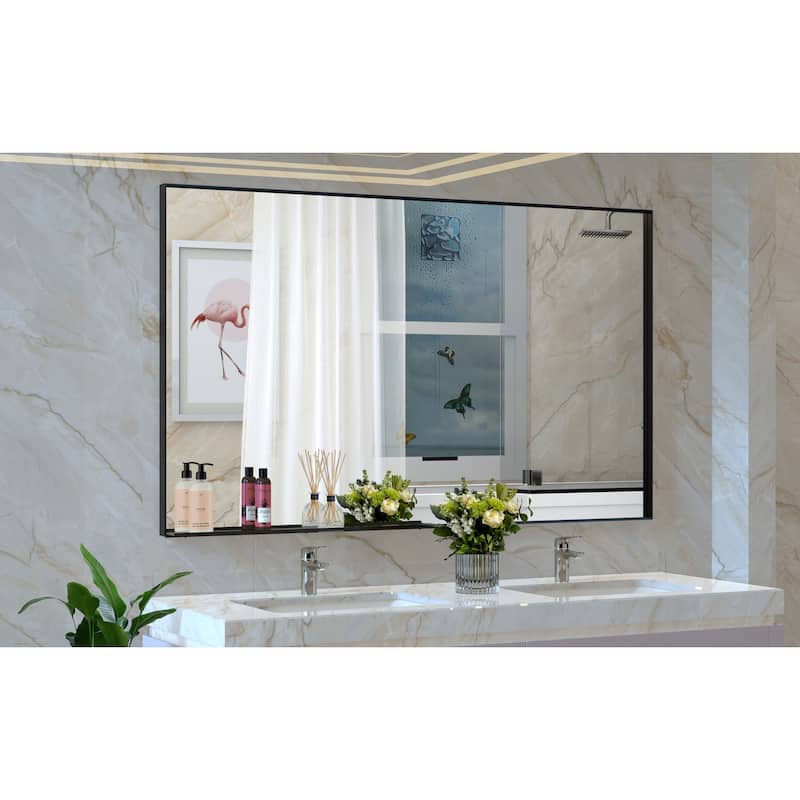 60"x40" Oversized Rectangle Bathroom Mirror with Black Frame Decorative Wall Mirrors Wall Mounted mirror with Aluminum Frame