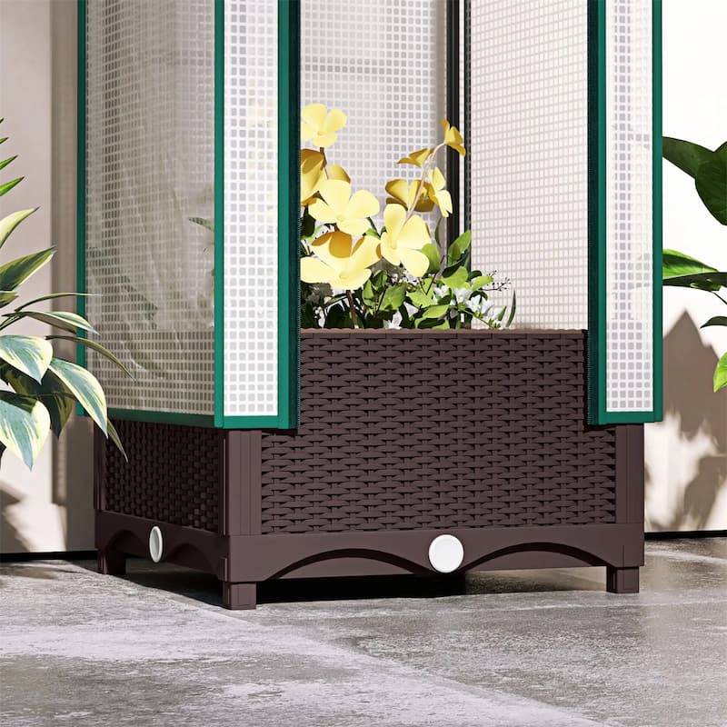 Raised Garden Bed with Plant Cage and Shade Cloth Cover and Open Bottom Planter for Vegetables