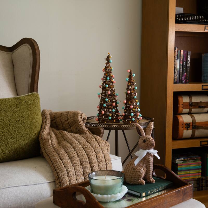 12-in and 16-in Artificial Easter Rattan Cone Trees - Set of 2