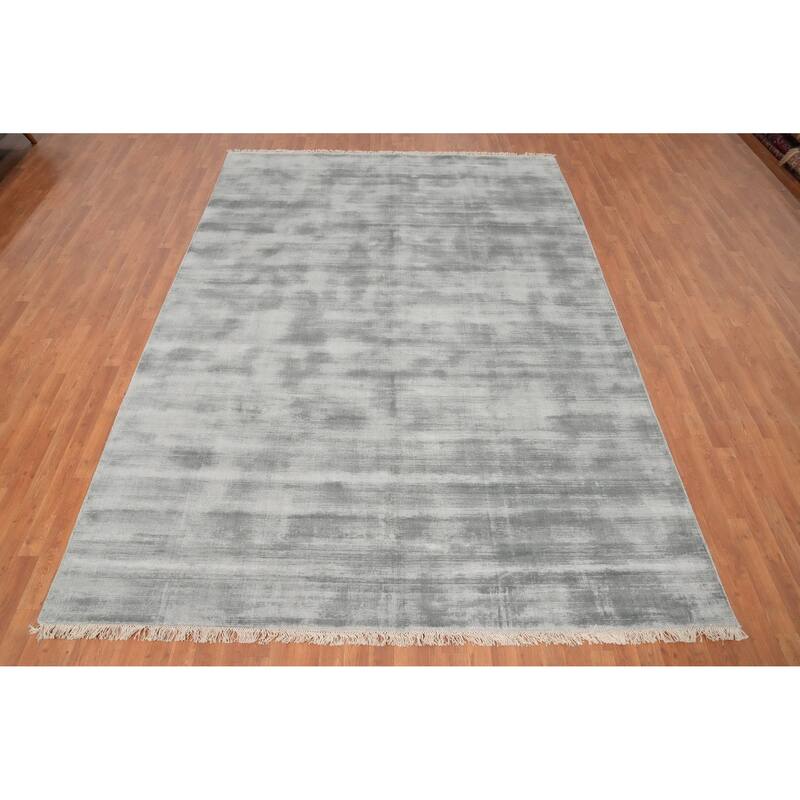 Hand Knotted Oriental Viscose Silk Carpet Modern Modern Greys & Charcoal Abstract Area Rug - 11' 4'' X 8' 1''
