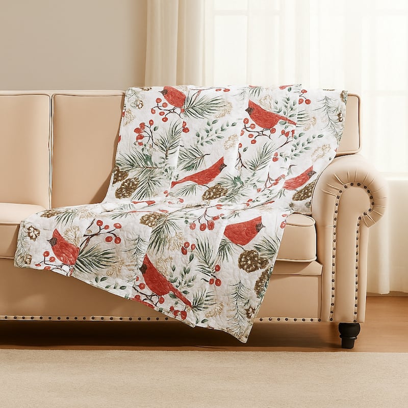 Coro Throw Blanket, 50x60 White, Red Christmas Cardinal, Polyester