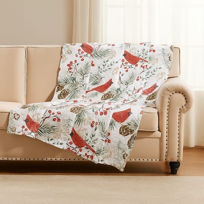 Coro Throw Blanket, 50x60 White, Red Christmas Cardinal, Polyester