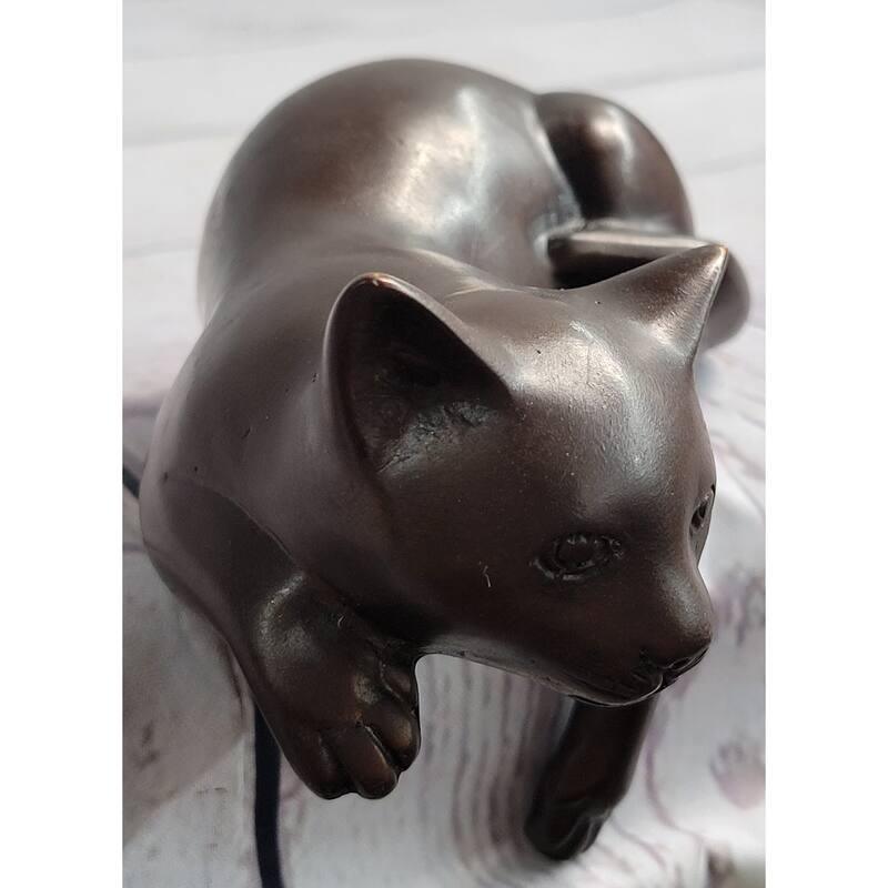 Desktop Cat Bronze Sculpture Figurine Figure Signed Original Art 3 Inches X 5 Inches