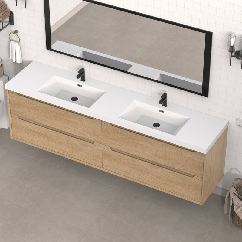84" in. W x 26" in. D Integrated Resin Bathroom Rectangular Dual Sink Vanity Top One-Piece Design