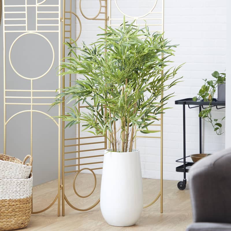 Faux Foliage Bamboo Artificial Tree with Realistic Leaves and White Fiberglass Pot - Green - Roche River Decor