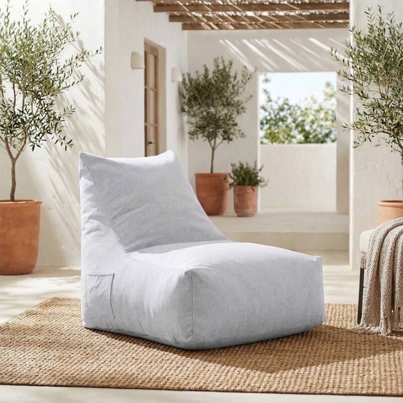 Christopher Knight Home - Lila Outdoor Patio Ergonomic Upholstered Bean Bag Chair with Shredded Foam Filled & Removable Cover - Gray - 1-Piece