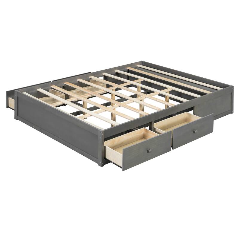 Queen Size Storage Platform Bed with 4 Drawers & Hydraulic Lift Footboard, Space-Saving Frame