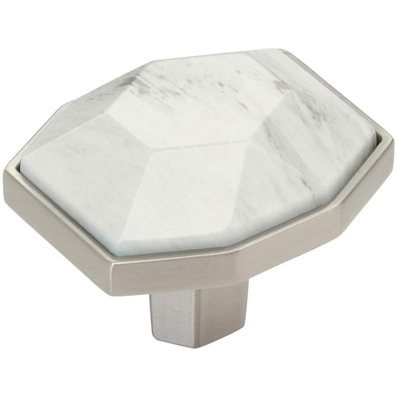 Amerock BP36638 Carrione 1-3/8" Geometric Cabinet Knob - Marble White / Satin Nickel