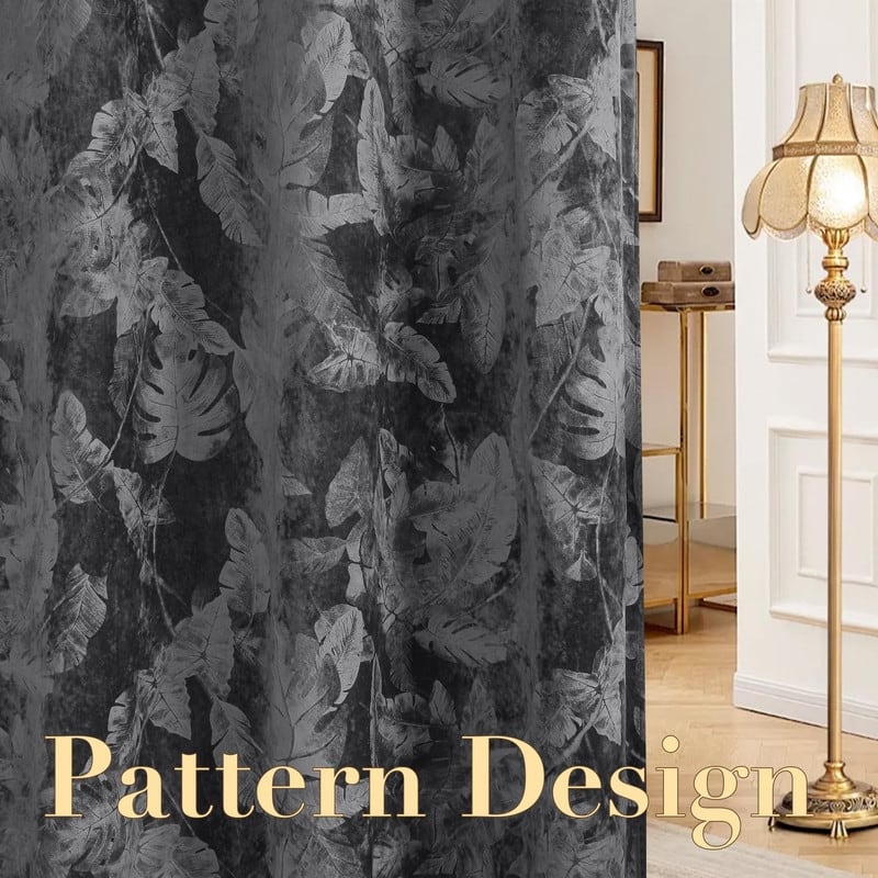 Velvet Curtains Embossed Floral Design Thermal Insulated Leaf Pattern Curtains