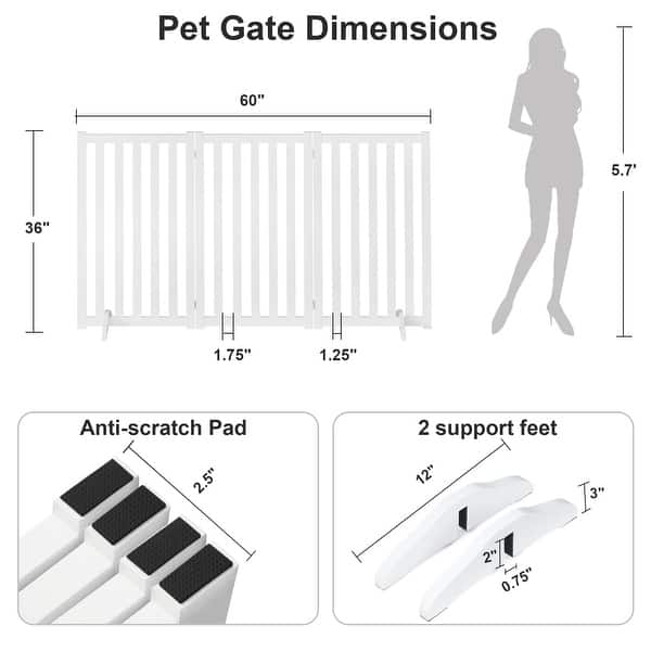dimension image slide 17 of 20, Wooden Freestanding Panels Pet Gate