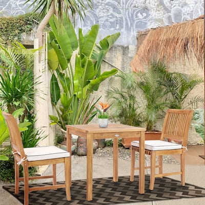 Chic Teak 3 Piece Teak Wood Florence Intimate Bistro Dining Set including 27" Square Table and 2 Side Chairs