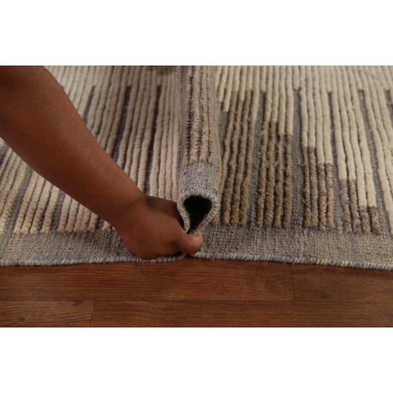 Abstract Moroccan Earth Tone Area Rug Hand-Knotted Wool Carpet - 8'11"x 12'7"