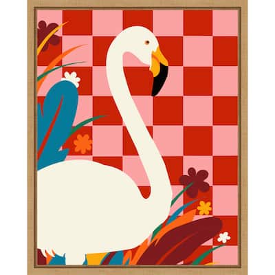 Checkers a the Great Egret by Uma Gokhale Framed Canvas Wall Art