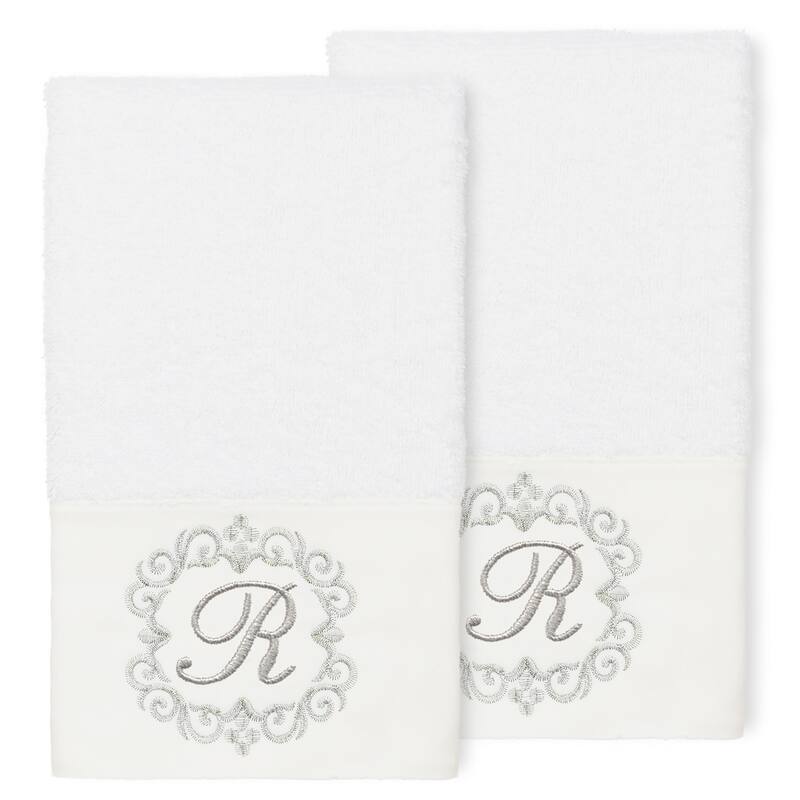 Authentic Hotel and Spa 100% Turkish Cotton Monica 2PC Embellished Hand Towel Set - R - White