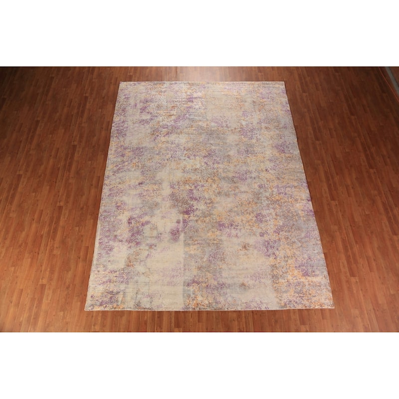 Modern Abstract Indian Area Rug Handmade Multi-Color Wool Carpet - 8'11"x 11'9"