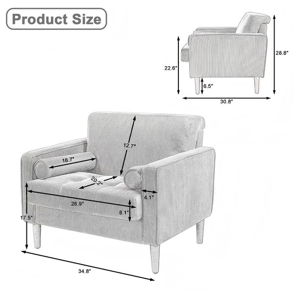 dimension image slide 1 of 2, Modern Upholstered Corduroy Accent Chair With Arms Pillows