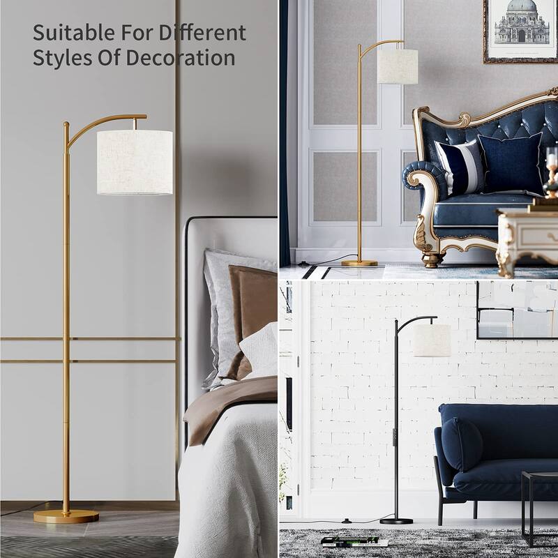 Arc Floor Lamp with 3 Color Temperatures,Rattan with Remote Control,Black Dimmable Standing Lamp with Wicker Lamp Shades