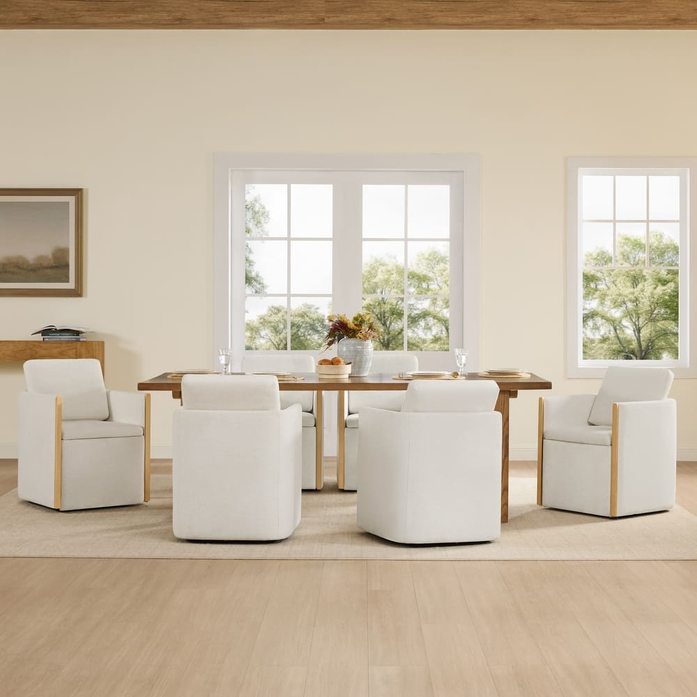 Spruce & Spring Modern Chenille Dining Chair with Casters, Wood Inlay & Hidden Storage