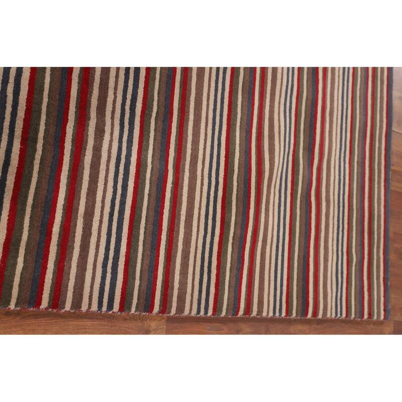 Multi-Color Striped Gabbeh Oriental Area Rug Handmade Wool Carpet - 5'1"x 8'4"