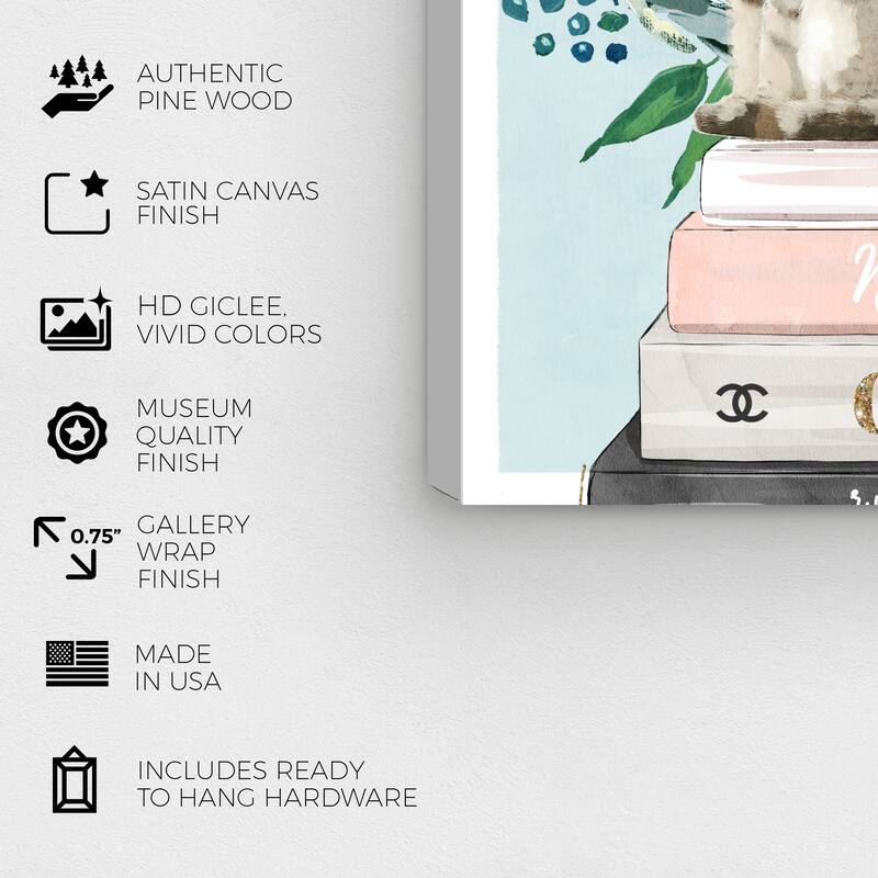 Wynwood Studio Canvas Animals Cat Fashion Books Blue and Light Blue Glam Wall Art Canvas Print