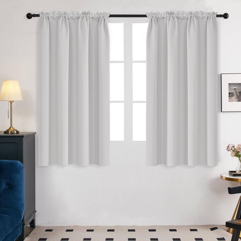 Deconovo Solid Rod Pocket Curtain Panel Pair, Set of 4 Panels - 42x45 Inch - Greyish White