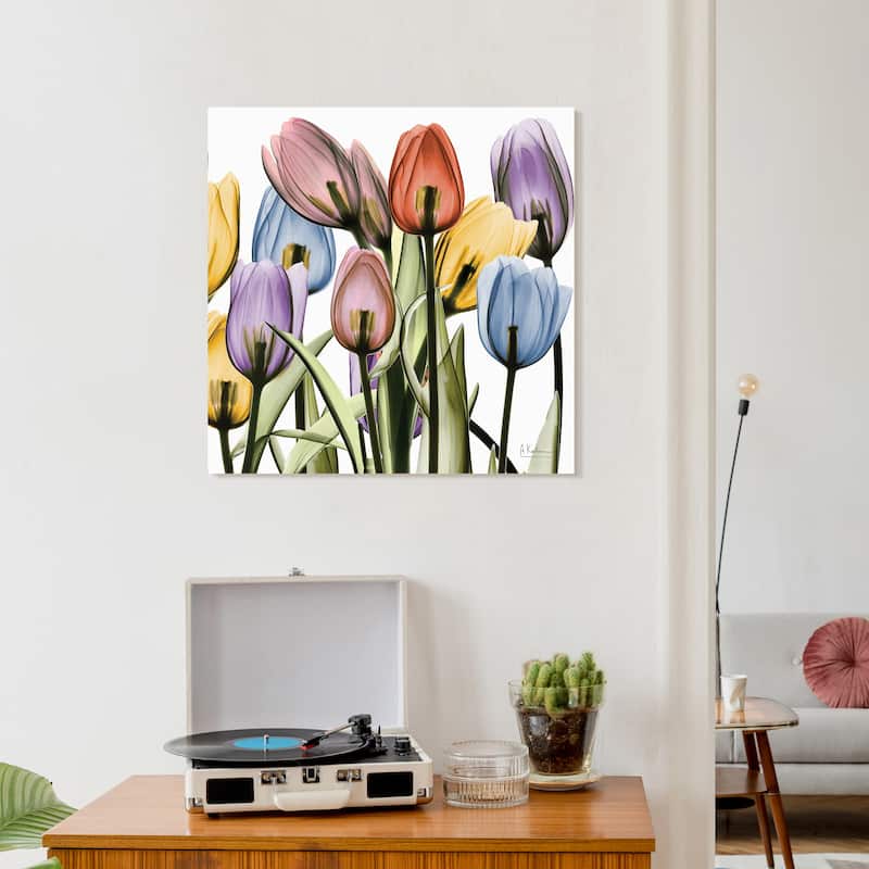 "Tulip Scape x-ray II" Frameless Free Floating Reverse Printed Tempered Art Glass Wall Art