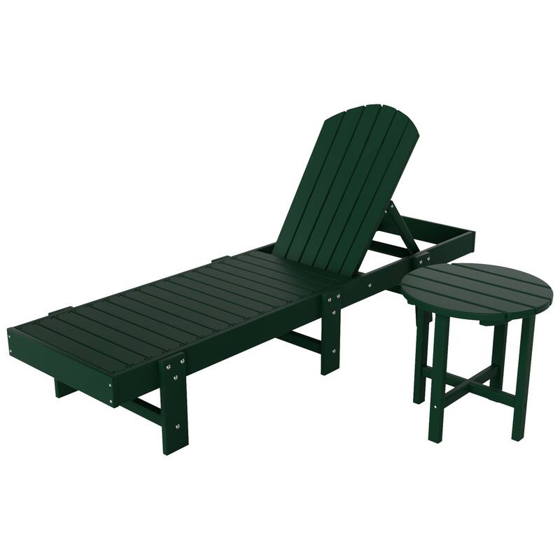 Polytrends Altura Poly Eco-Friendly All Weather Reclining Chaise Lounge with Arms & Side Table (2 Piece Set)