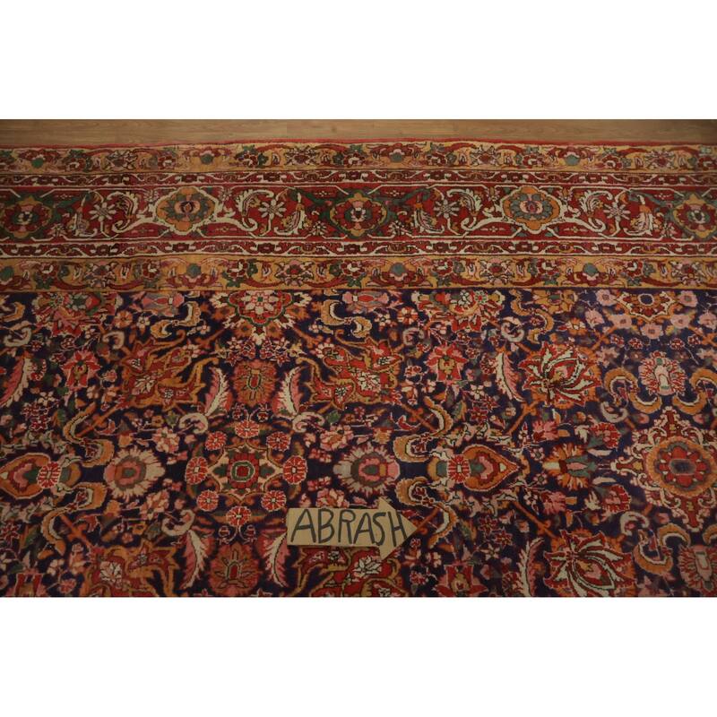 Hand Knotted Oriental 100% Wool Carpet Traditional All-Over Navy Blue & Blues Bidjar Area Rug - 10' 5'' X 7' 4''